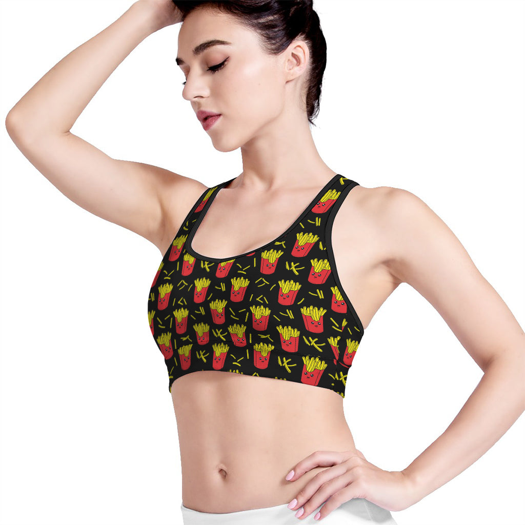 Cartoon French Fries Pattern Print Women's Sports Bra