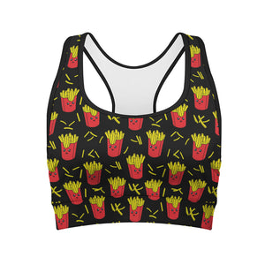 Cartoon French Fries Pattern Print Women's Sports Bra