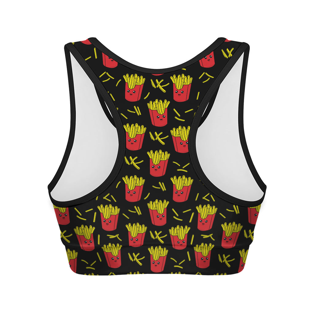 Cartoon French Fries Pattern Print Women's Sports Bra