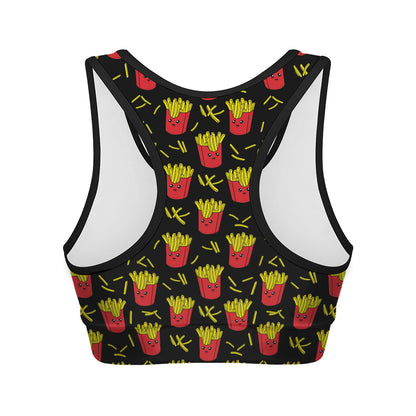 Cartoon French Fries Pattern Print Women's Sports Bra
