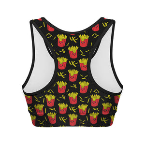 Cartoon French Fries Pattern Print Women's Sports Bra