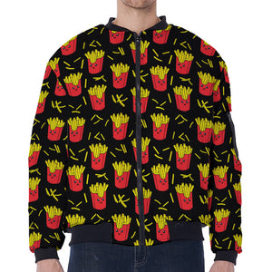 Cartoon French Fries Pattern Print Zip Sleeve Bomber Jacket