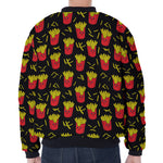 Cartoon French Fries Pattern Print Zip Sleeve Bomber Jacket