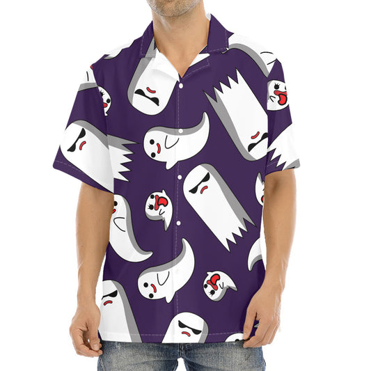 Cartoon Ghost Pattern Print Aloha Shirt