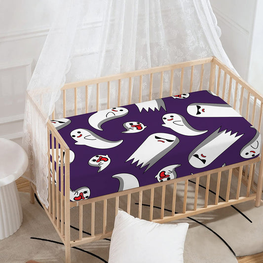 Cartoon Ghost Pattern Print Baby Crib Sheet
