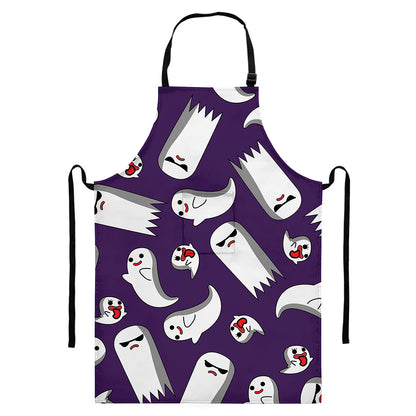 Cartoon Ghost Pattern Print Bib Apron With Pocket