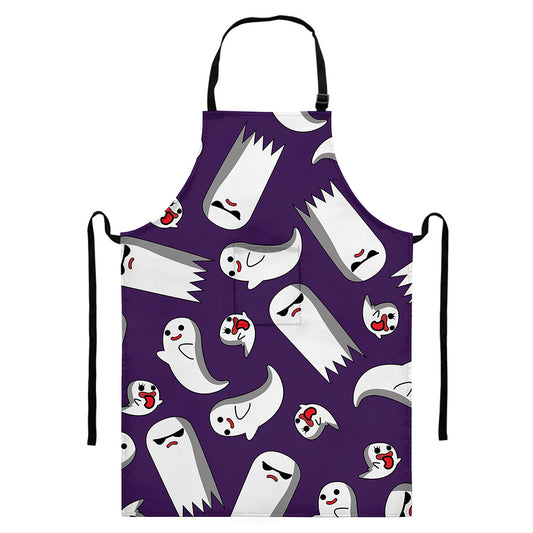 Cartoon Ghost Pattern Print Bib Apron With Pocket