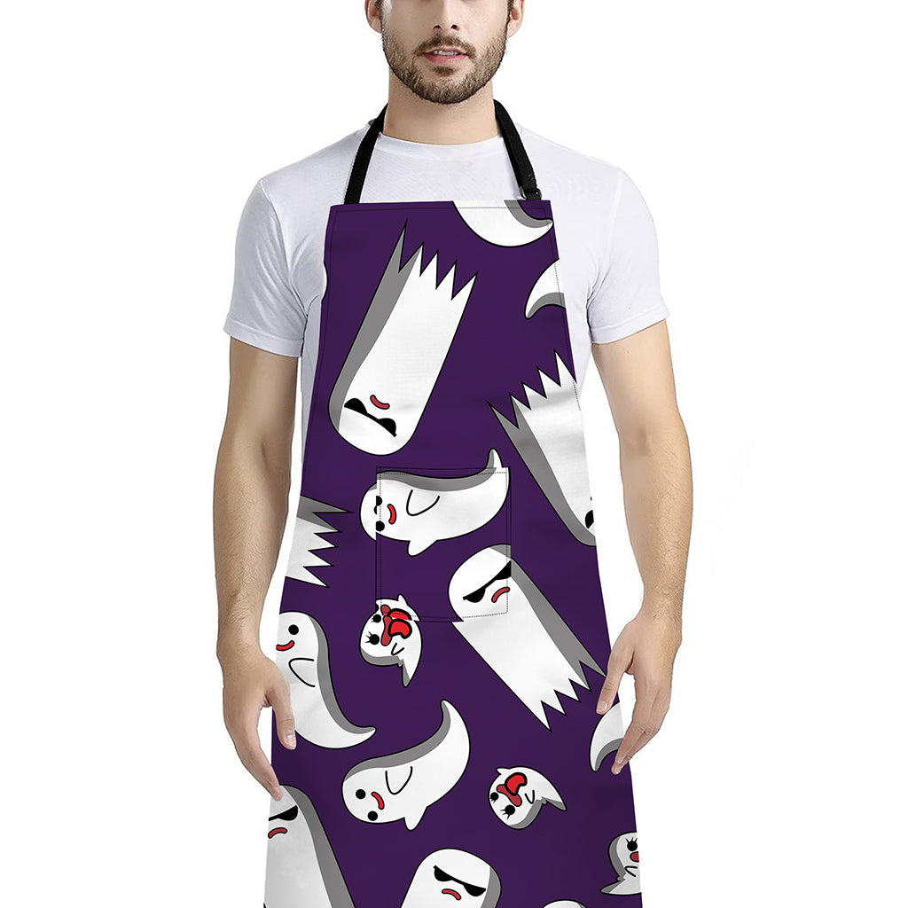 Cartoon Ghost Pattern Print Bib Apron With Pocket