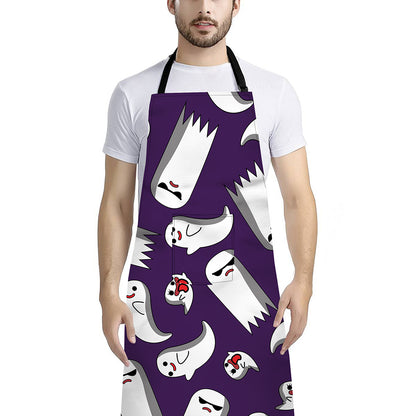 Cartoon Ghost Pattern Print Bib Apron With Pocket