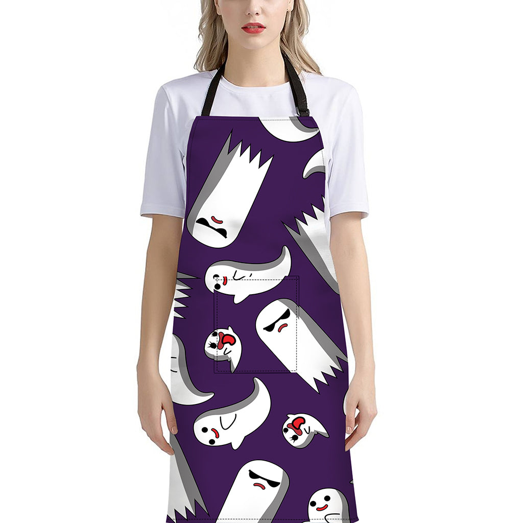 Cartoon Ghost Pattern Print Bib Apron With Pocket