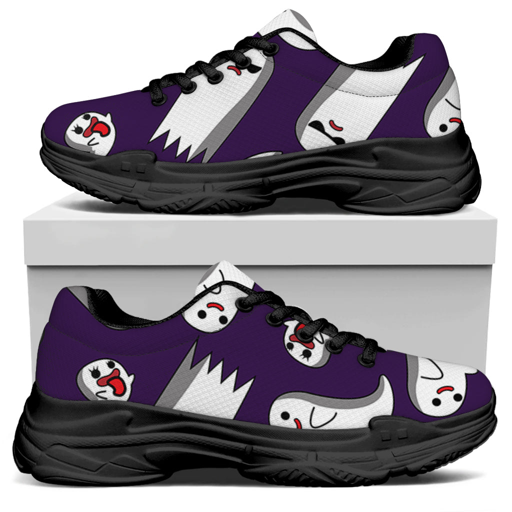 Cartoon Ghost Pattern Print Black Chunky Shoes
