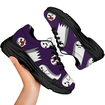 Cartoon Ghost Pattern Print Black Chunky Shoes