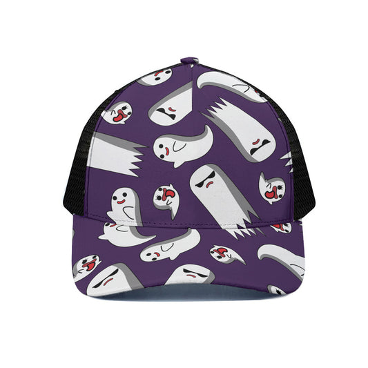 Cartoon Ghost Pattern Print Black Mesh Trucker Cap
