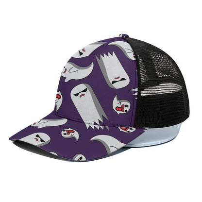 Cartoon Ghost Pattern Print Black Mesh Trucker Cap