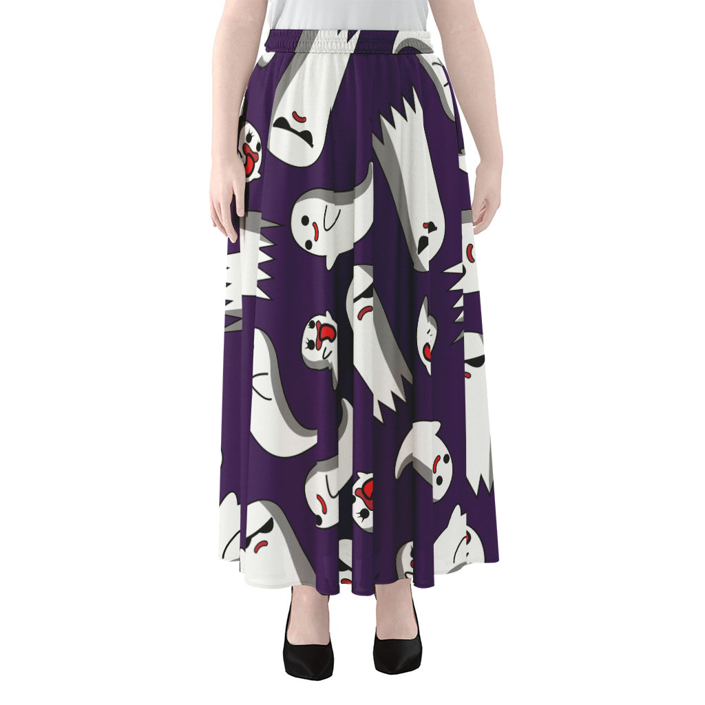 Cartoon Ghost Pattern Print Chiffon Maxi Skirt