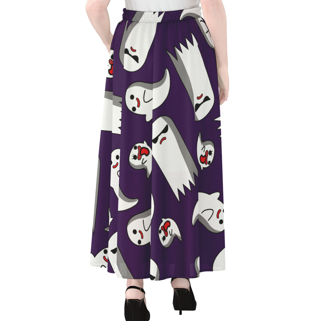 Cartoon Ghost Pattern Print Chiffon Maxi Skirt
