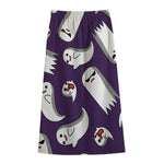 Cartoon Ghost Pattern Print Cotton Front Slit Maxi Skirt