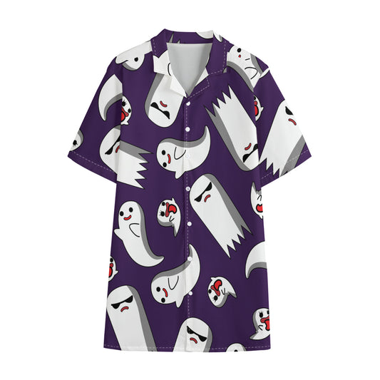 Cartoon Ghost Pattern Print Cotton Hawaiian Shirt