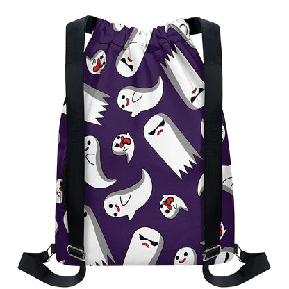Cartoon Ghost Pattern Print Drawstring Backpack
