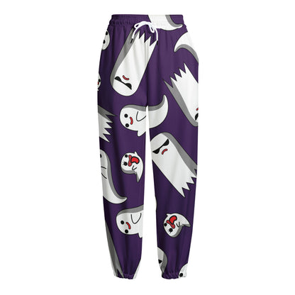 Cartoon Ghost Pattern Print Fleece Lined Knit Pants