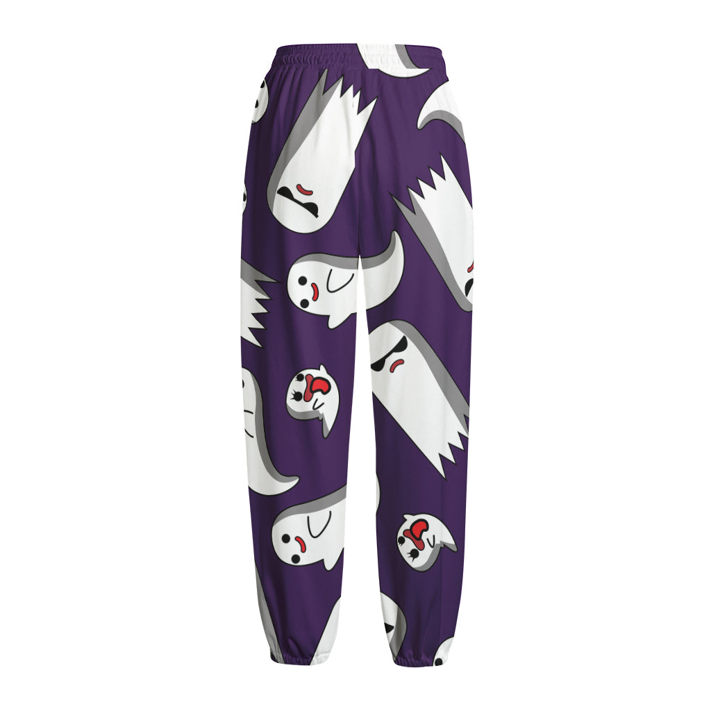 Cartoon Ghost Pattern Print Fleece Lined Knit Pants