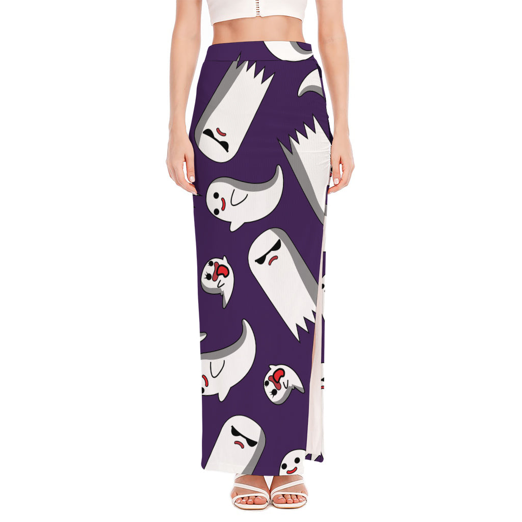 Cartoon Ghost Pattern Print High Slit Maxi Skirt