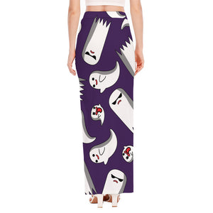 Cartoon Ghost Pattern Print High Slit Maxi Skirt