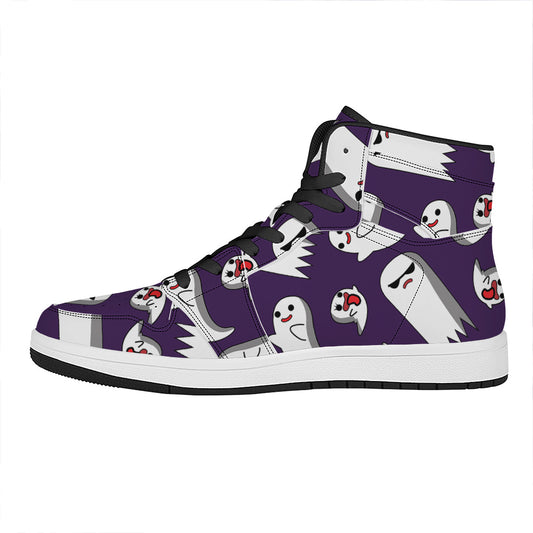 Cartoon Ghost Pattern Print High Top Leather Sneakers