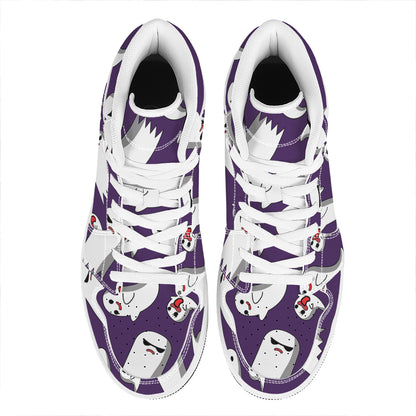 Cartoon Ghost Pattern Print High Top Leather Sneakers