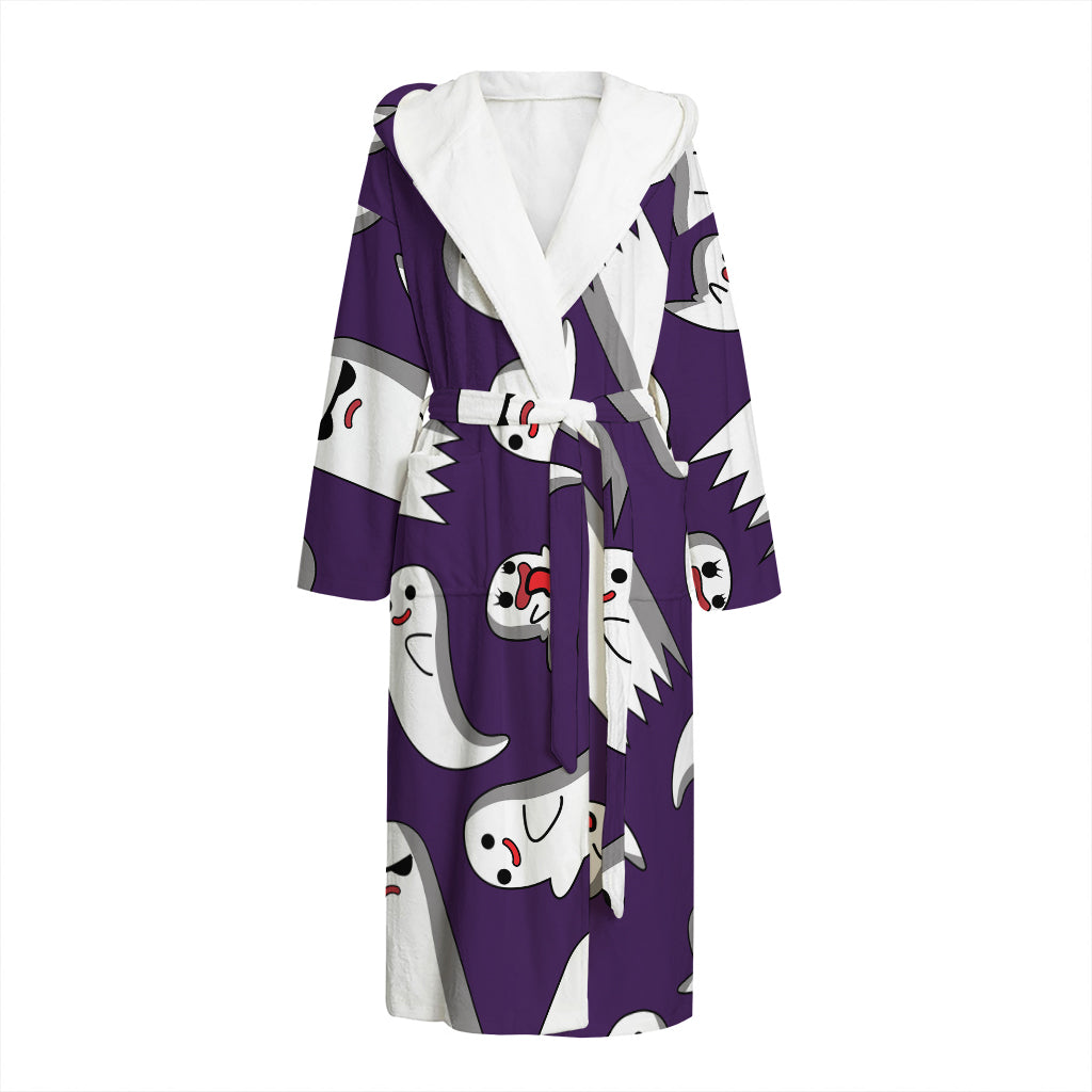 Cartoon Ghost Pattern Print Hooded Bathrobe