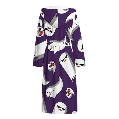 Cartoon Ghost Pattern Print Hooded Bathrobe