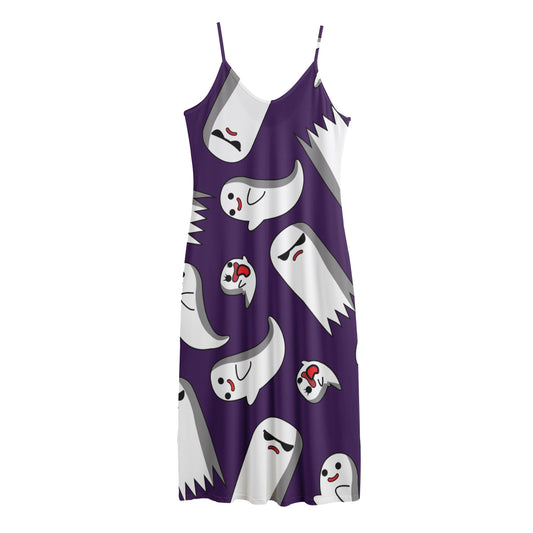 Cartoon Ghost Pattern Print Jersey Midi Cami Dress