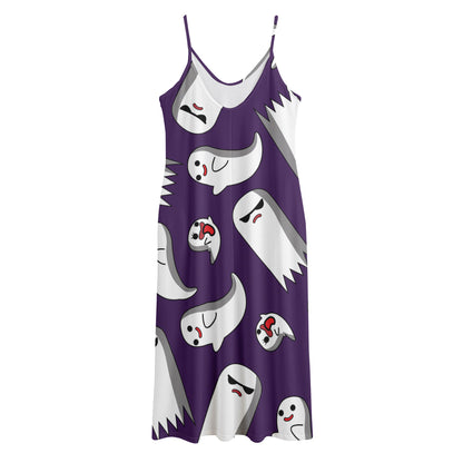 Cartoon Ghost Pattern Print Jersey Midi Cami Dress