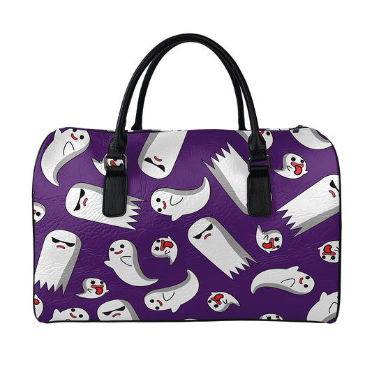 Cartoon Ghost Pattern Print Leather Duffle Bag