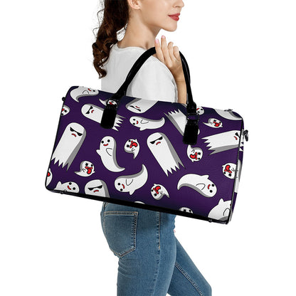 Cartoon Ghost Pattern Print Leather Duffle Bag