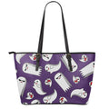 Cartoon Ghost Pattern Print Leather Tote Bag With Zipper