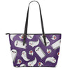 Cartoon Ghost Pattern Print Leather Tote Bag