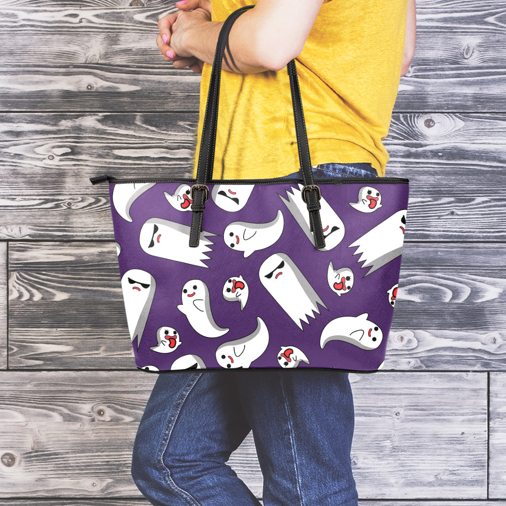 Cartoon Ghost Pattern Print Leather Tote Bag