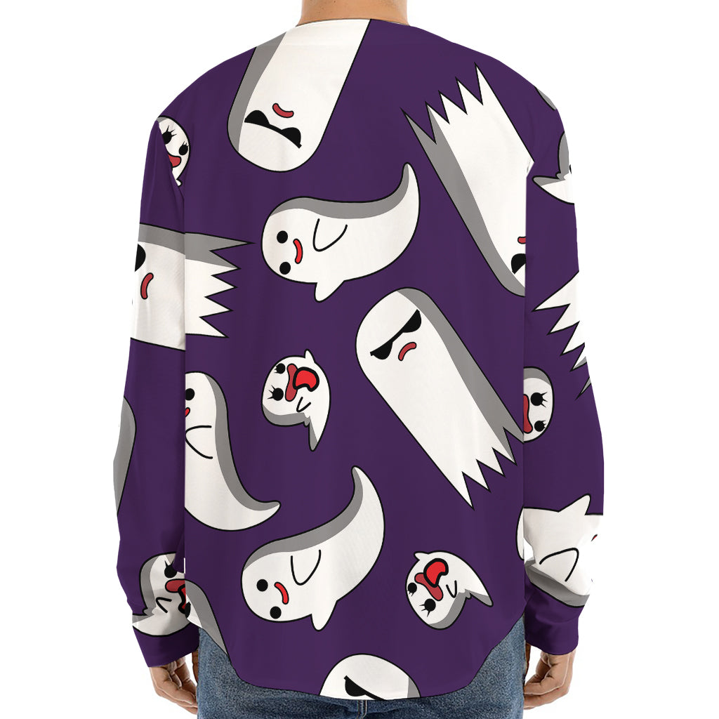 Cartoon Ghost Pattern Print Long Sleeve Baseball Jersey