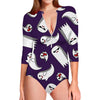 Cartoon Ghost Pattern Print Long Sleeve Swimsuit