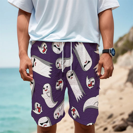 Cartoon Ghost Pattern Print Men's Cargo Shorts