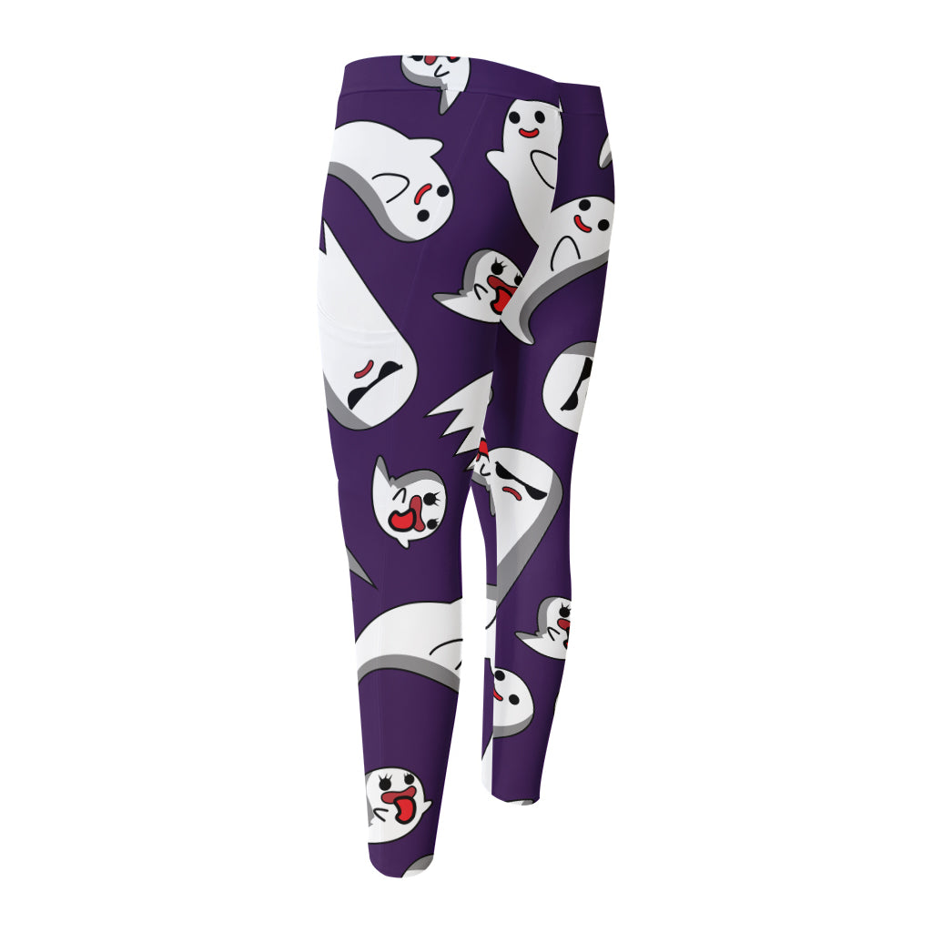 Cartoon Ghost Pattern Print Men's Compression Pants