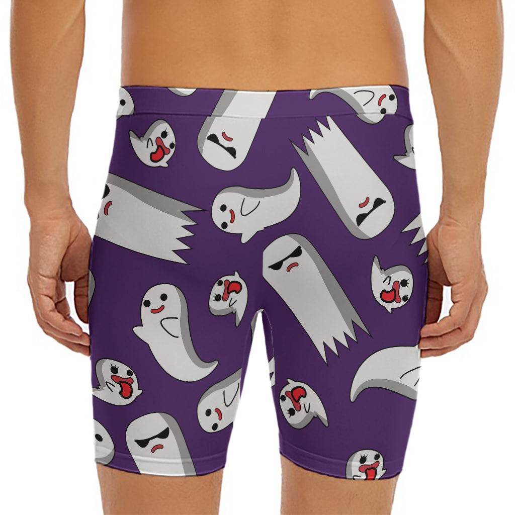 Cartoon Ghost Pattern Print Men's Long Boxer Briefs