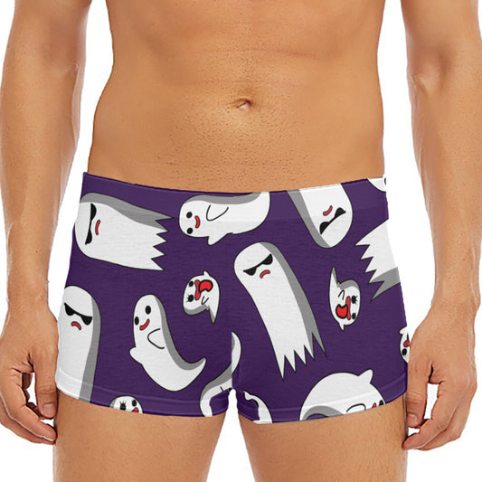 Cartoon Ghost Pattern Print Men's Short Boxer Briefs