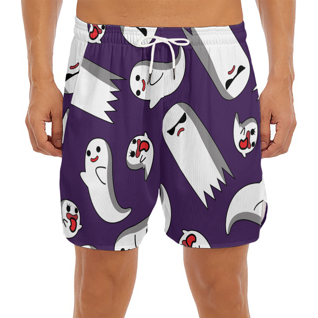 Cartoon Ghost Pattern Print Men's Split Running Shorts