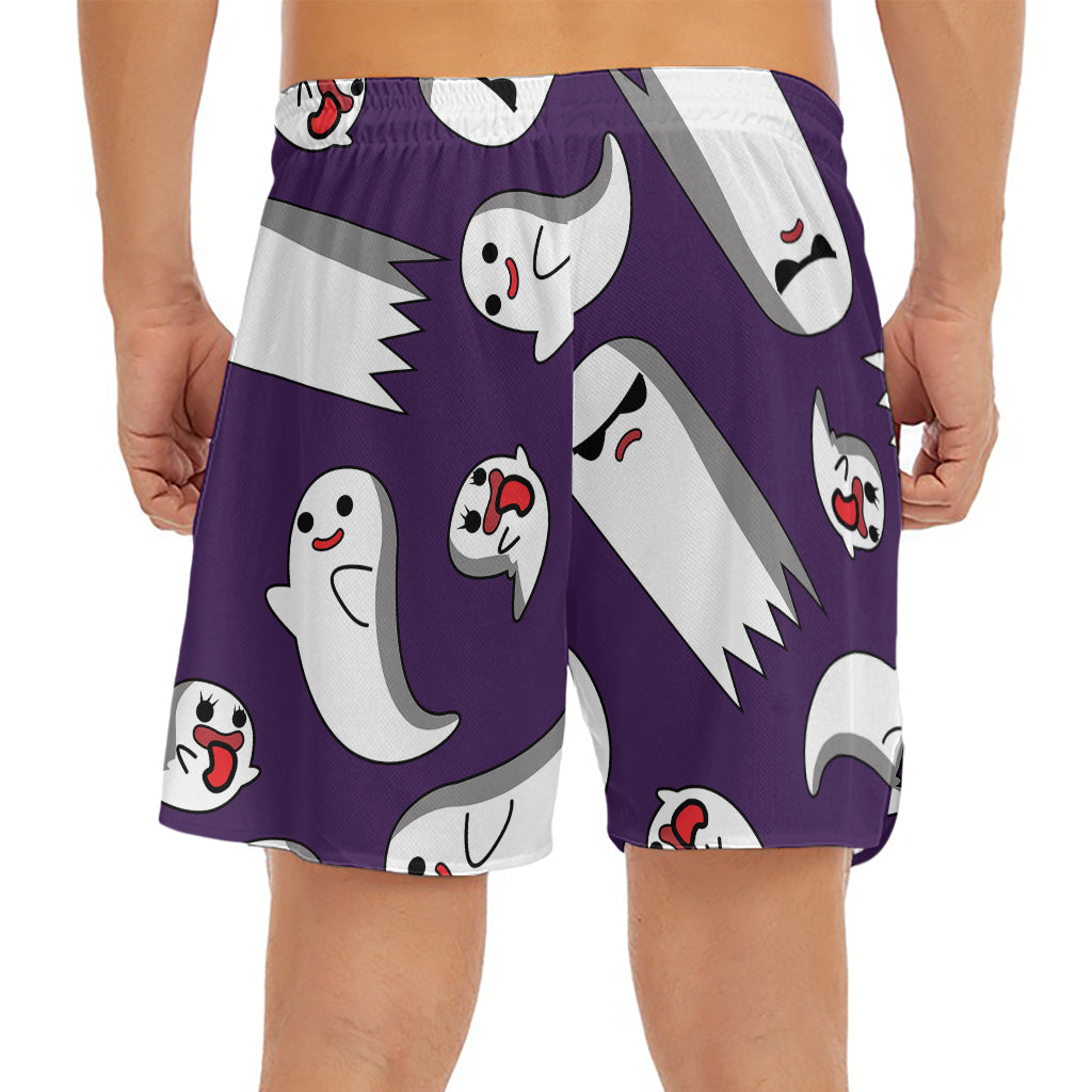Cartoon Ghost Pattern Print Men's Split Running Shorts