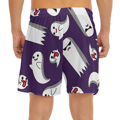Cartoon Ghost Pattern Print Men's Split Running Shorts
