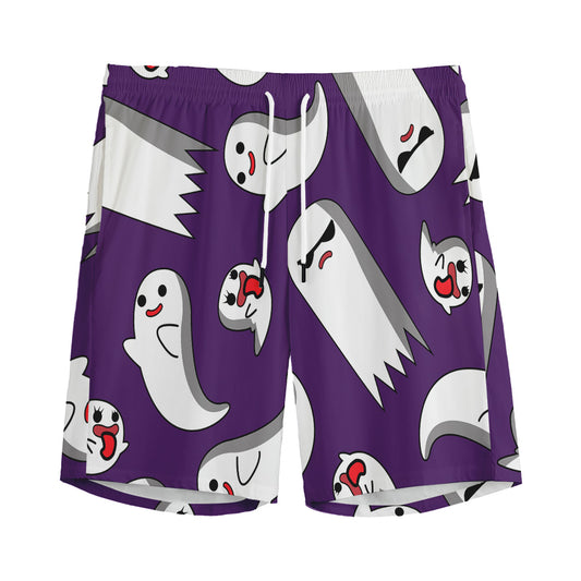 Cartoon Ghost Pattern Print Men's Sports Shorts