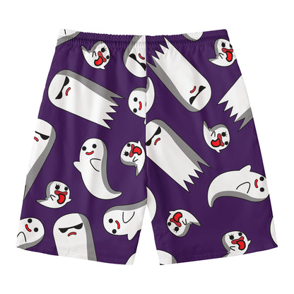 Cartoon Ghost Pattern Print Men's Swim Trunks