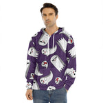 Cartoon Ghost Pattern Print Men's Velvet Pullover Hoodie